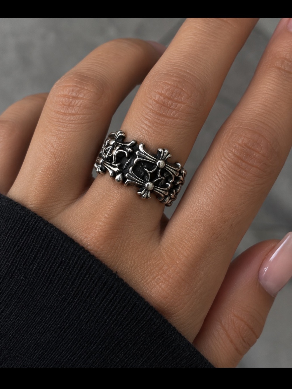 Chrome Hearts Cross Crown Ring - Blackened Silver Tone - Picture 3 of 11